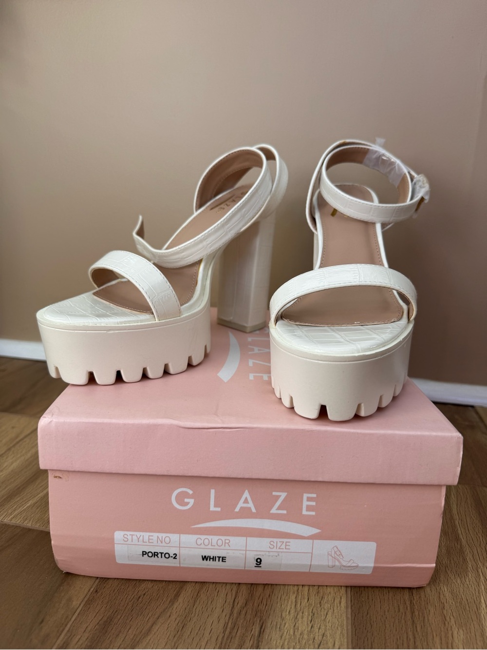 White Chunky Platform Ankle-Strap Sandals